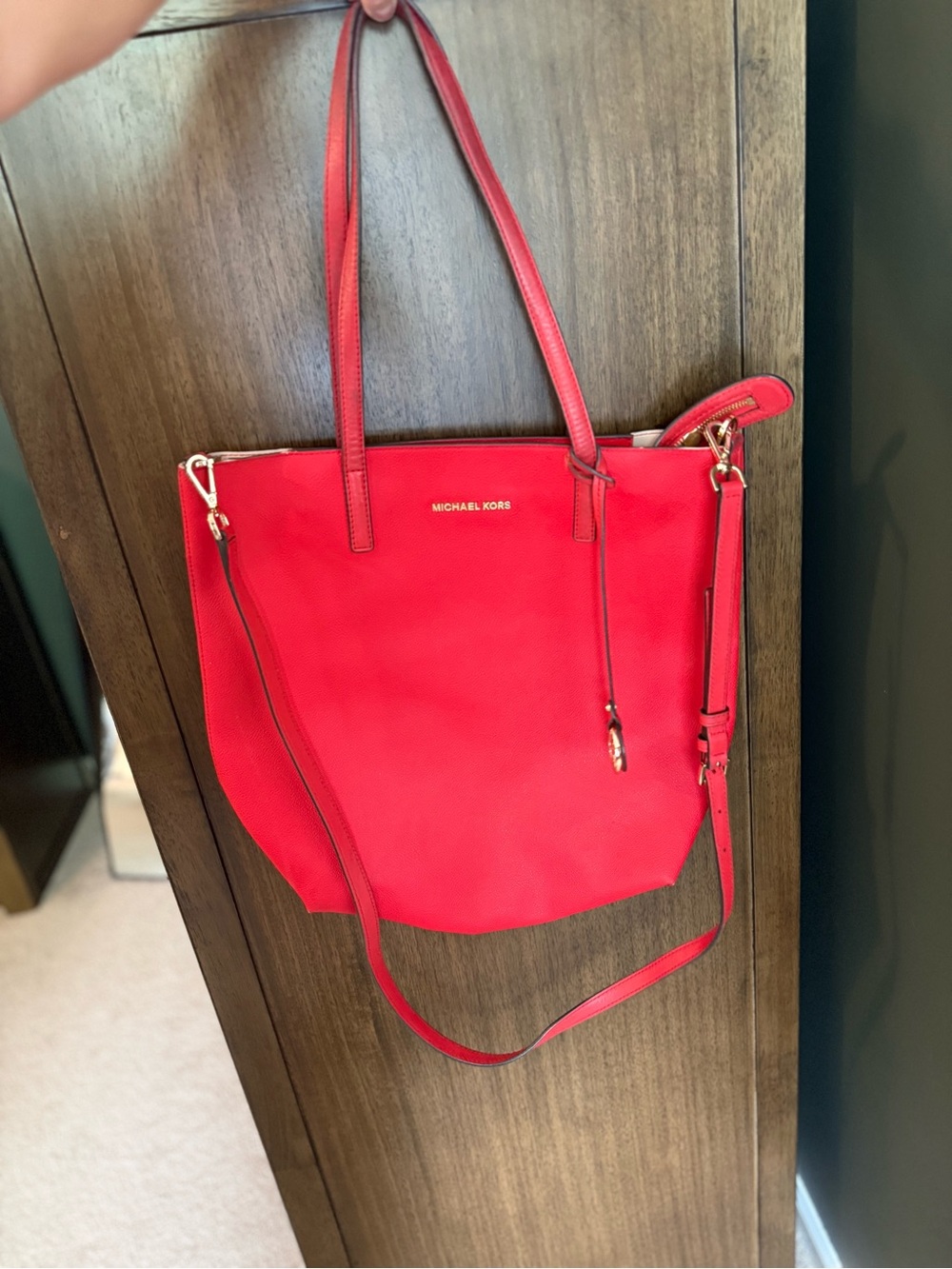 Michael Kors Red Leather Tote with Convertible Straps